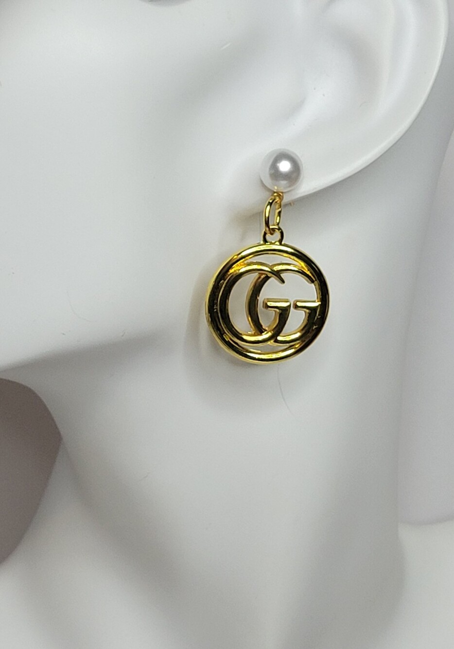 GG Classic Monogram Gold Pearl Drop Earrings
